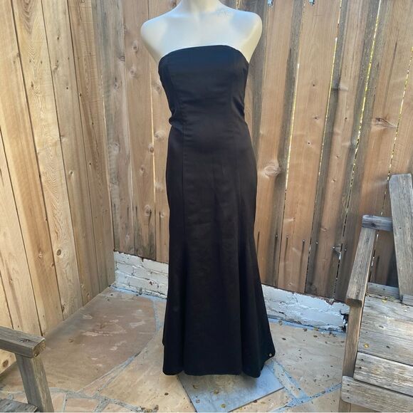 Vera Wang strapless black satin maxi gown size 6 - Picture 1 of 13